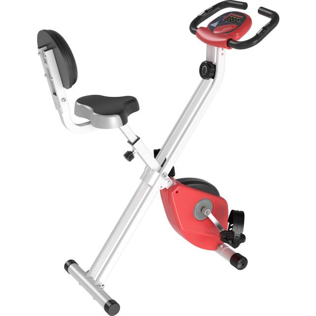Steel Manual Stationary Bike Resistance Exercise Bike w/ LCD Monitor Red - HOMCOM | TJ Hughes