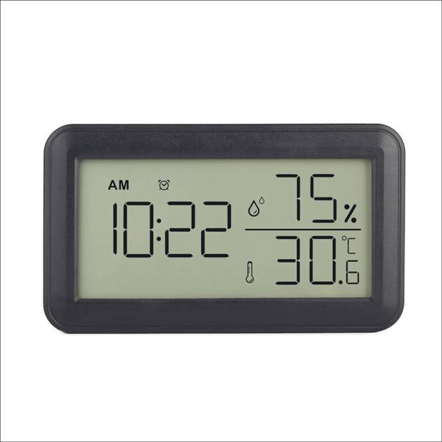 Thermometer Hygrometer Indoor with Alarm Clock, LCD Digital Thermometer, for Room, Living Room, Wine Cellar (Black)