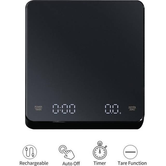 (Black) Digital Coffee Scale with Timer LED Screen Espresso USB 3kg Max.Weighing 0.1g High Precision Measures in Oz/ml/g Kitchen Scale