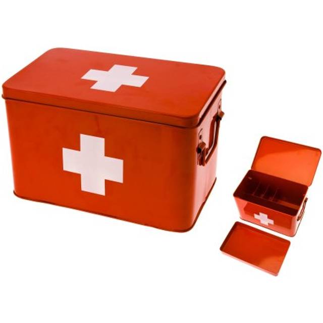 Medicine box with white metal cross Present Time - Rouge - 19x21 cm