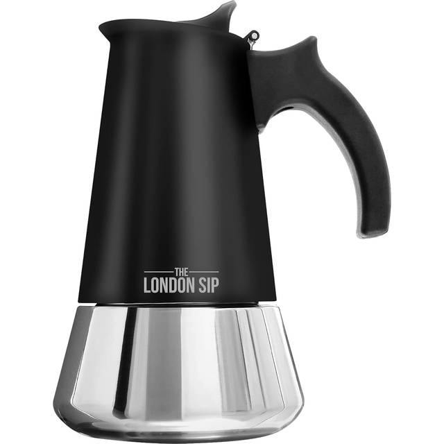 Moka Pot, Stovetop Coffee Maker, Italian Style Espresso Maker, Stainless Steel, Induction Compatible, Modern Chrome, Black, 3 Cup (150 ml)