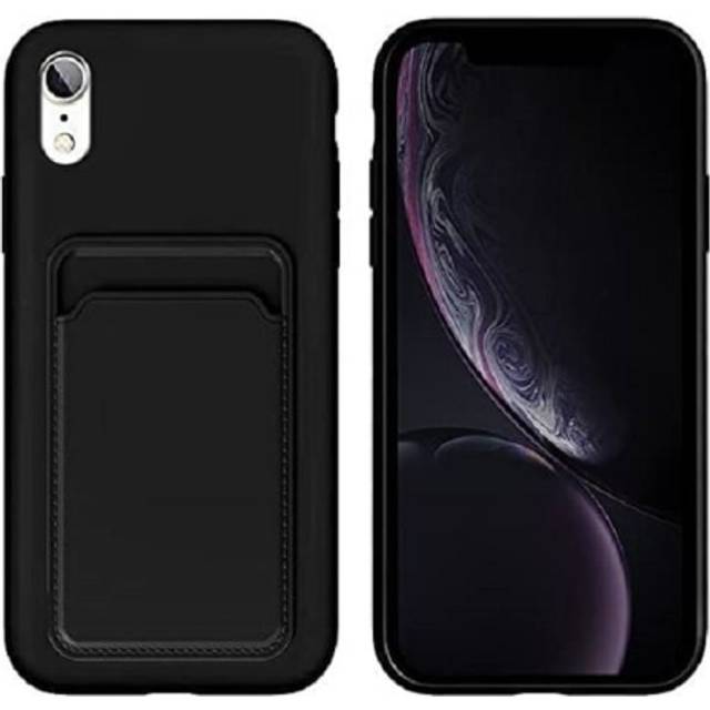 iPhone XR Gummibelagd Stöttåligt Skal med Kortfack Liquid - Rosa