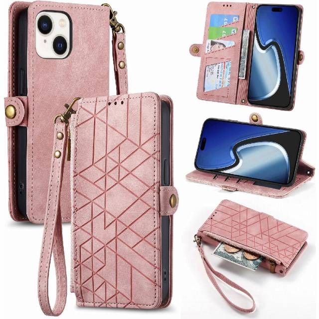 (Pink) Flip Case For IPhone 15 Simple Business Wallet Leather Case Shockproof Flip Cover
