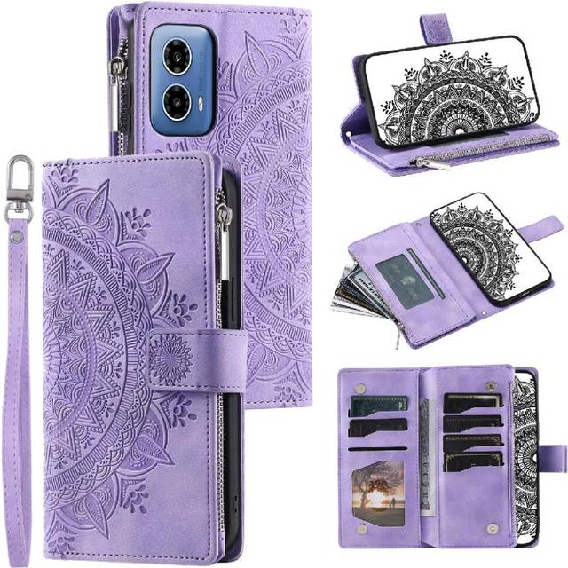 (Purple) Case For Motorola MOTO G34 5G Aluminium Metal Logo Microfibre Lining Inside High Quality Clipless 2-in-1 Bottom Shell Carbon Fibre PU Spliced