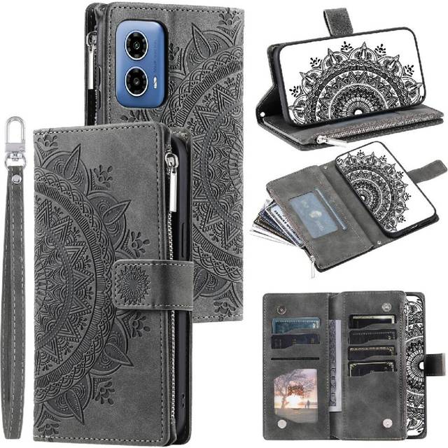 (Gray ) Case For Motorola MOTO G34 5G Aluminium Metal Logo Microfibre Lining Inside High Quality Clipless 2-in-1 Bottom Shell Carbon Fibre PU Spliced