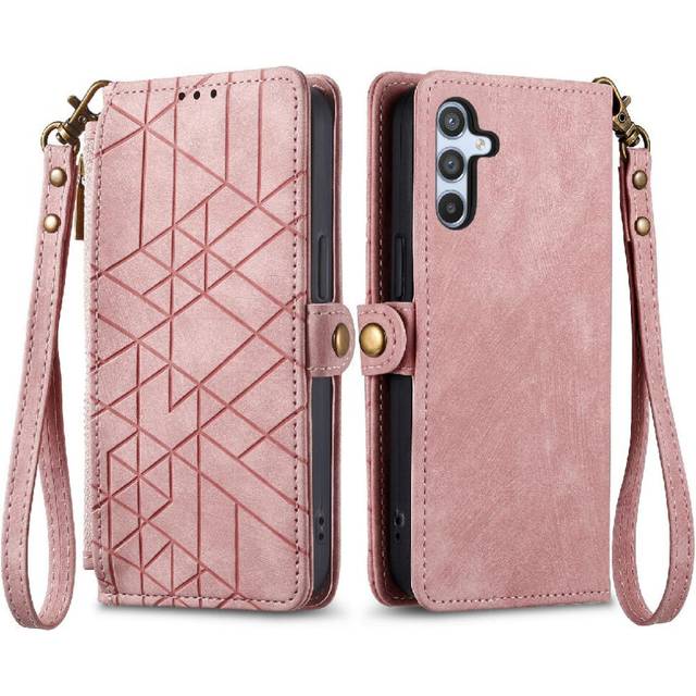 (Pink) Flip Case For Samsung Galaxy A14 5G Simple Business Shockproof Flip Cover Wallet Leather Case
