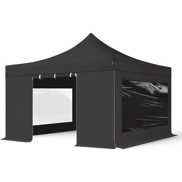 TOOLPORT 4x4m PES 800 Pop up gazebo PROFESSIONAL Aluminium 40 mm, incl. Sidewalls with Panorama Windows, black - (600177)