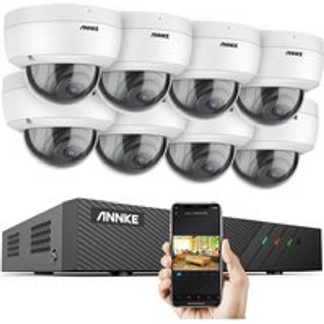 8 Channel PoE Security System with 8 Dome Cameras,Built-in Mic & sd Card Slot, exir 2.0 Night Vision,RTSP Supported,Works with Alexa - no hdd - Annke