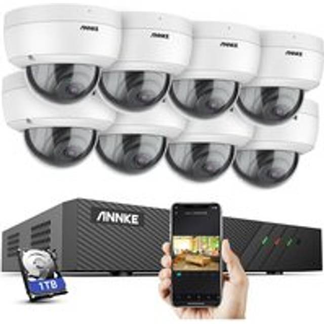 8 Channel PoE Security System with 8 Dome Cameras,Built-in Mic exir 2.0 Night Vision,RTSP Supported,RTSP Supported - 1TB hdd - Annke