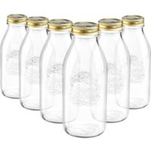 Bormioli Rocco Quattro Stagioni Glass Bottles With Screw Top Lid - 1L - Pack Of 6, Clear