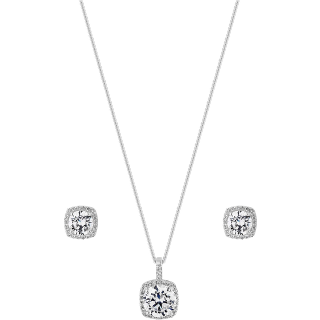 Simply Silver Simply Silver Sterling Silver 925 Halo Square Solitaire Matching Jewellery Set - Gift Boxed