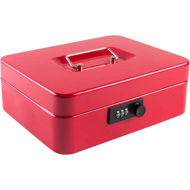"KYODOLED Large Cash Box with Combination Lock Safe Metal Money Box with Money Tray for Security Lock Box 9.84""""""""x 7.87""""""""x 3.54"""""""" Red Large"