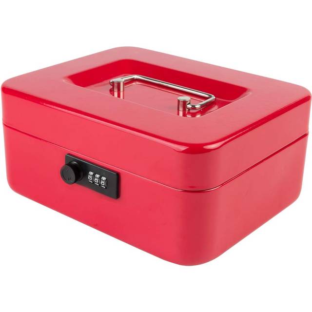 "KYODOLED Medium Cash Box with Combination Lock Safe Metal Money Box with Money Tray for Security Lock Box 7.87""""""""x 6.30""""""""x 3.54"""""""" Red Medium"