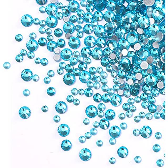 Jollin 3456pcs Flatback Rhinestones Glass Charms Diamantes Gems Stones for Nail Art 6 Size ss4~ss12 Aquamarine