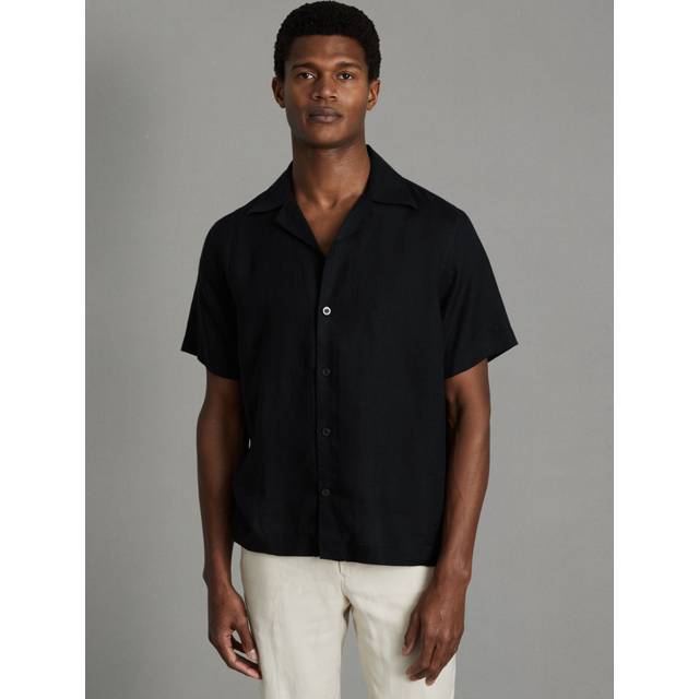 Reiss Mens Black Beldi Relaxed-fit Short-sleeve Linen Shirt Xs - BLACK