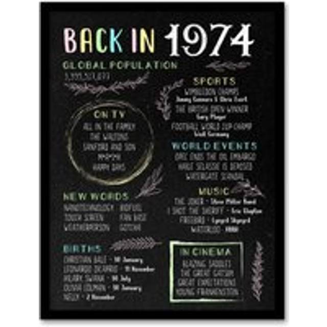 Womens Wall Art Print 50th Birthday Feminine 50 Year Anniversary Idea Chalk Board Born in 1974 Framed Art - Black - W12 inch x H16 inch