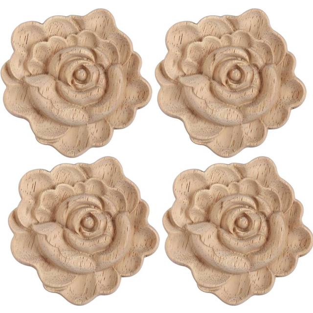 4X Furniture Wood Carving Appliques Vintage Nautical Decor Cabinet Door Solid Decals Flowers Pattern Carved Wooden
