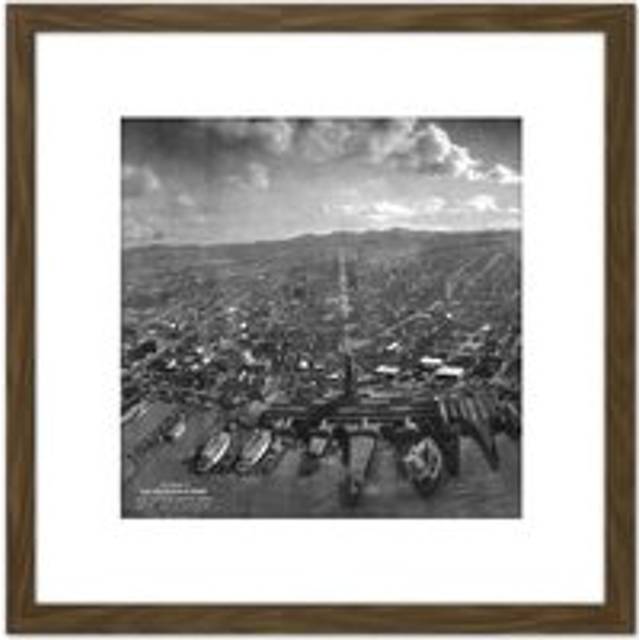 San Francisco Earthquake 1906 Ruins Aerial Photo 8X8 Inch Square Wooden Framed Wall Art Print Picture with Mount - Brown - One Size