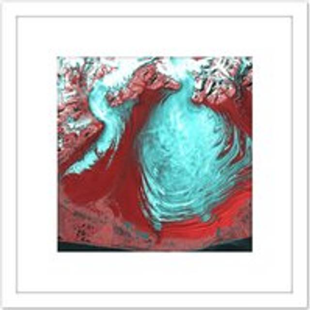 Abstract Swirl Paint Red Green 8X8 Inch Square Wooden Framed Wall Art Print Picture with Mount - White - One Size