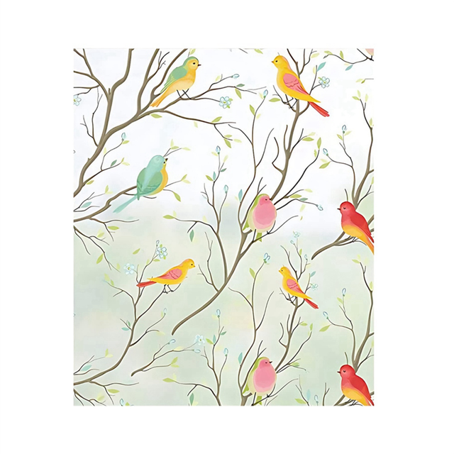 3D Bird Frosted Window Privacy Film Stained Glass Window Film Non-Adhesive Static Cling Glass Film Decorative 45cm