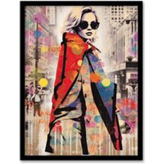 Wall Art Print New York Fashion Advert Picture Collage Artwork Woman Colour Fashion Stands Out In Grey City Vibrant Colourful Bold Pop Art Modern Pain - Multi - A4