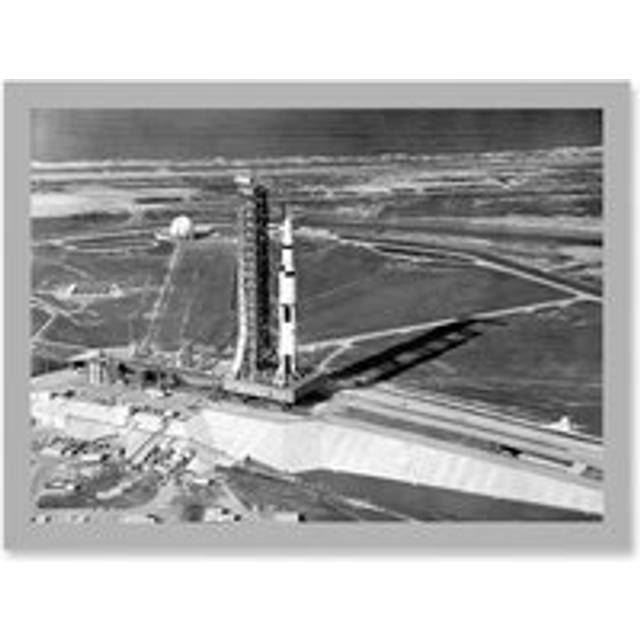 Space Nasa Aerial View Apollo 11 Saturn V Rocket USA Moon Mission Artwork Framed Wall Art Print A4 - White - One Size