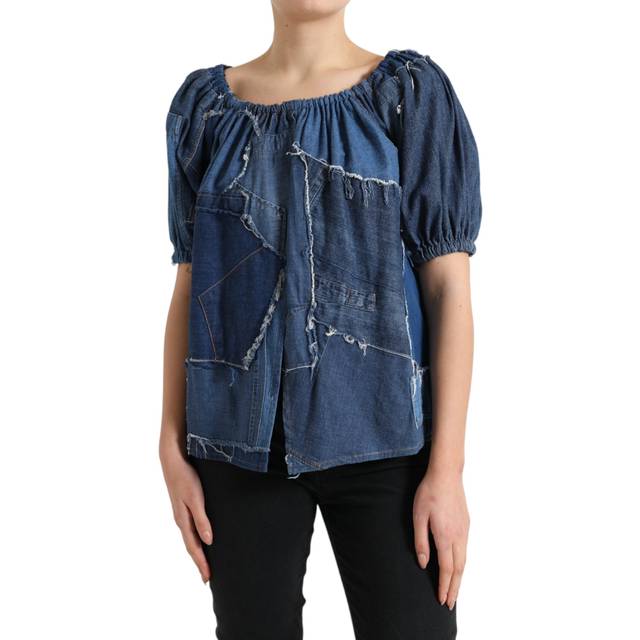 Dolce & Gabbana Blue Patchwork Short Sleeves Denim Blouse Top - IT40|S