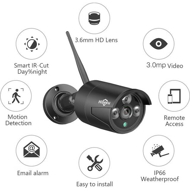 3.0MP IP Camera Security Camera Surveillance System Intelligent Motion Detection and Alerts black