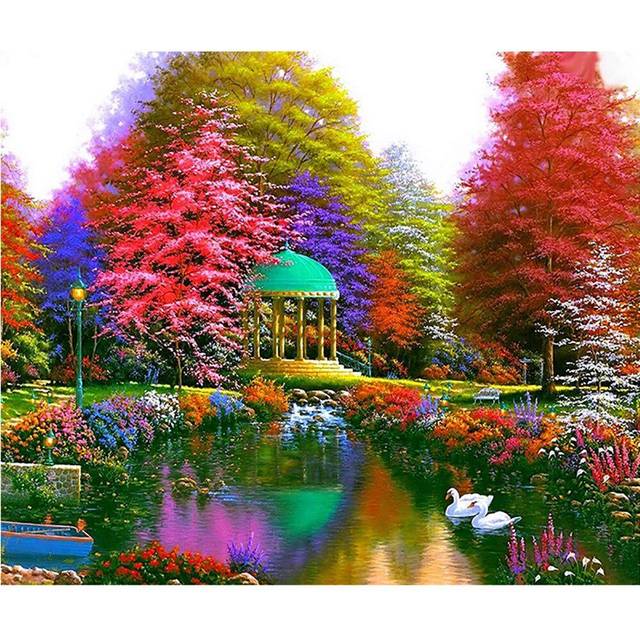 Diamond Painting Beautiful Tree Lake Cross Stitch Diamond Embroidery Diamonds Home Decoration 20X30CM