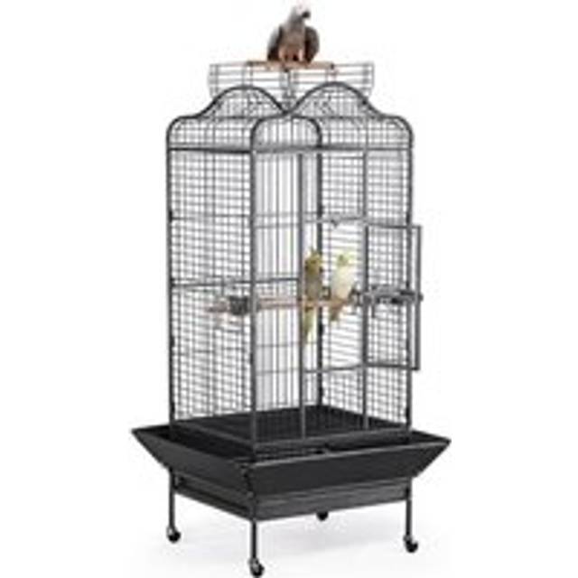 63'H Extra Large Rolling Metal Bird Cage with Open Playtop, Black - Yaheetech