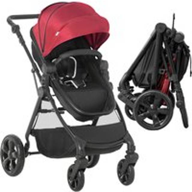 Homcom 2 In 1 Lightweight Pushchair W/ Reversible Seat, Foldable Travel Baby Stroller W/ Fully Reclining From Birth To 3 Years, 5-point Harness Red