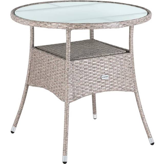 60/80cm Round Poly Rattan Glass Top Garden Table Outdoor Side Table With Frosted Safety Glass Plate Weatherproof Dining Furniture Beige xl (de)