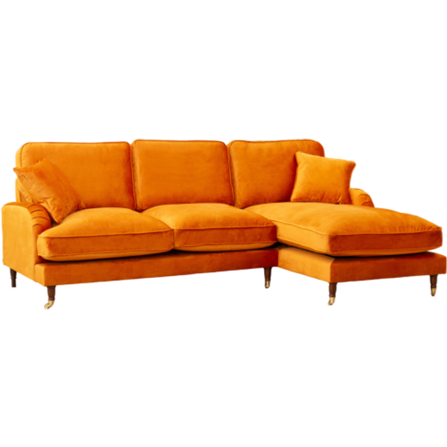 Artemis Home Duval Large Right Hand Facing Velvet Corner Sofa - Burnt Orange, Orange