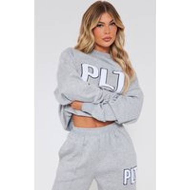 PRETTYLITTLETHING Ash Grey Borg Applique Oversized Sweatshirt, Ash Grey - M