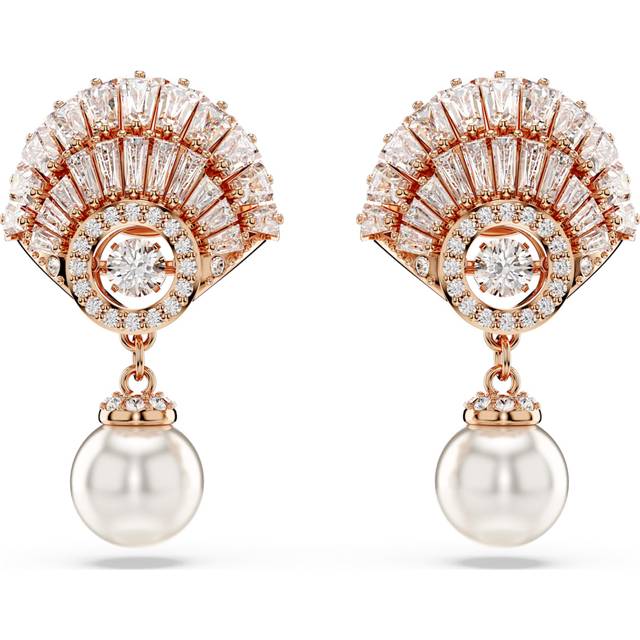 Idyllia drop earrings, Crystal pearl, Shell, White, Rose gold-tone plated - OS