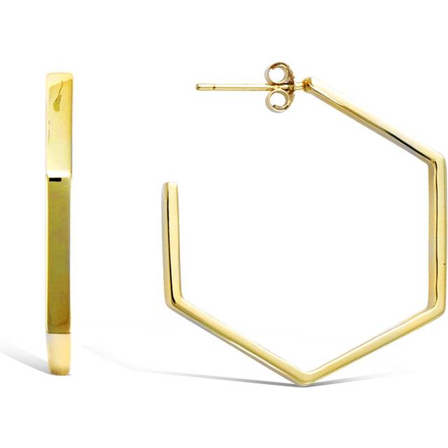 Les Trésors De Lily [Q4048] - Gold Plated 'Cleopatra' Gold Plated Hoop Earrings (Hexagon) 30mm 3mm gold