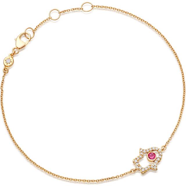 Solid Gold Ruby Hamsa Hand Lab Grown Diamond Bracelet