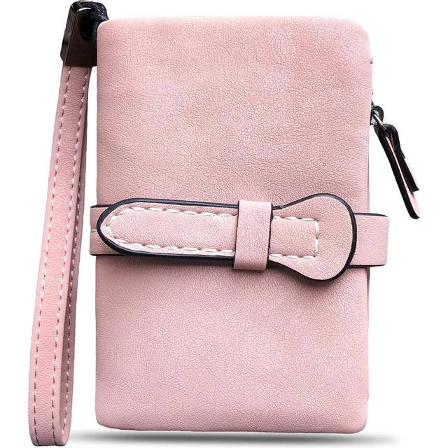 AOXONEL Women's Small Bifold Leather wallet Rfid blocking Ladies Wristlet with Card holder id window Coin Purse (Pink3)