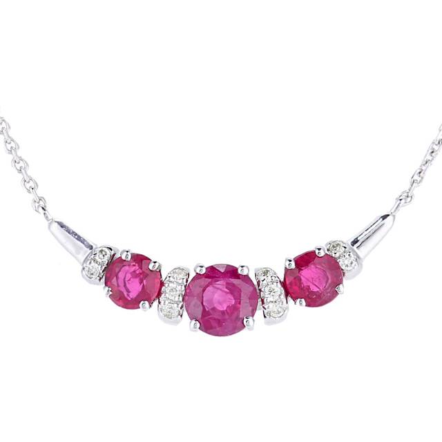 Jewelco London 9ct White Gold Round 4pts Diamond Round 0.6ct Ruby Trilogy Boomerang Cluster Lavalier Necklace 18 inch 46cm - PNEAXL20040WRU