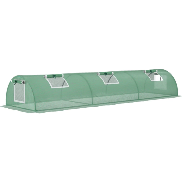 Outsunny Pe Mini Greenhouse, 3m Portable Tunnel Green House With 5 Mesh Windows, Green Grow House Steel Frame For Indoor And Outdoor, Green