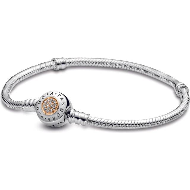 Pandora 14K & Silver Signature Clasp Cz Carrier Bracelet