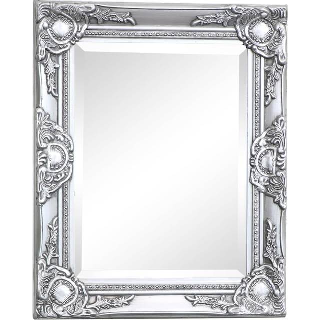 Ornate Silver Wall Mirror with Bevelled Glass 52cm x 42cm Material: Mirrors/Wall Mirrors