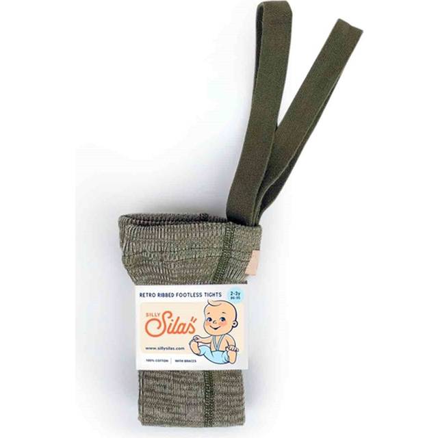 Silly Silas Footless Unisex Rib Tights with Braces (Creamy Olive), 6 -12 Months