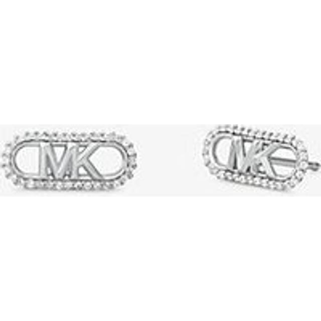 MK Precious Metal-Plated Sterling Silver Pavé Empire Logo Earrings - Silver - Michael Kors - ONE SIZE