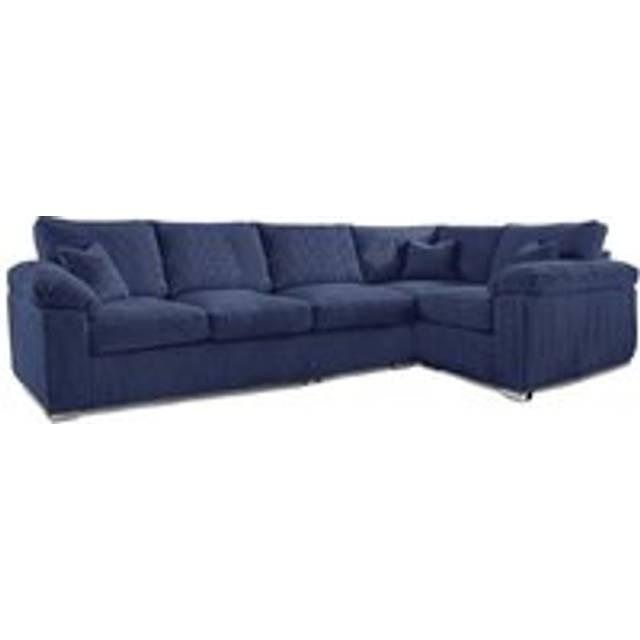 Delta Large Long Narrow 5 Seater Corner Sofa Right Hand Facing Jumbo Cord L Shape - Blue