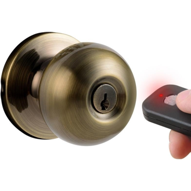 MiLocks WKK-02AQ Digital Door Knob Lock with Keyless Entry via Remote Control for Interior Doors  Antique Brass
