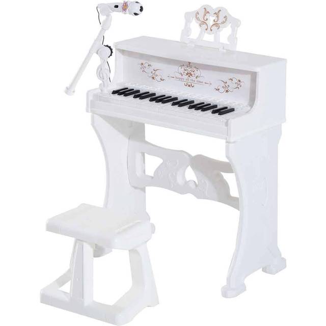 Jouet Kids 37 Key Mini Electric Ornate Piano with Stool & Microphone - White, White