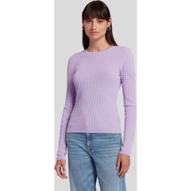 7 For All Mankind - Ls Lacy Stitch Sweater Ruffle Yarn Lavender - Sweater - violet