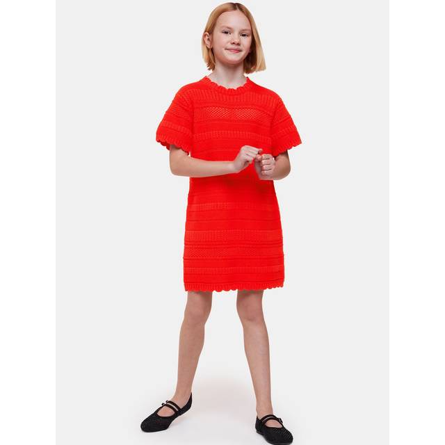 Whistles Kids' Crochet Knit Dress, Red