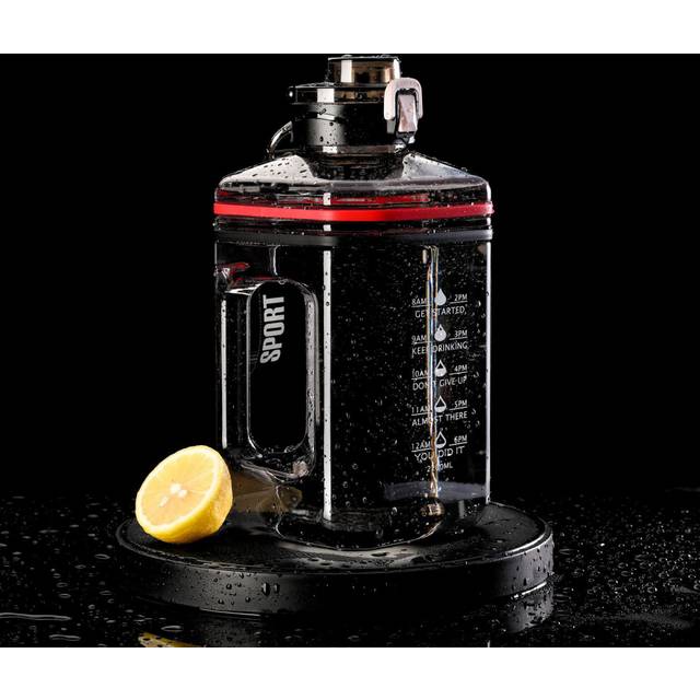 (Black) Large Capacity Plastic Cup Portable Outdoor Sports Bottle Straight Drink Type